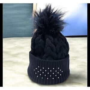 Childs Swarovski Navy Blue Beanie One Size